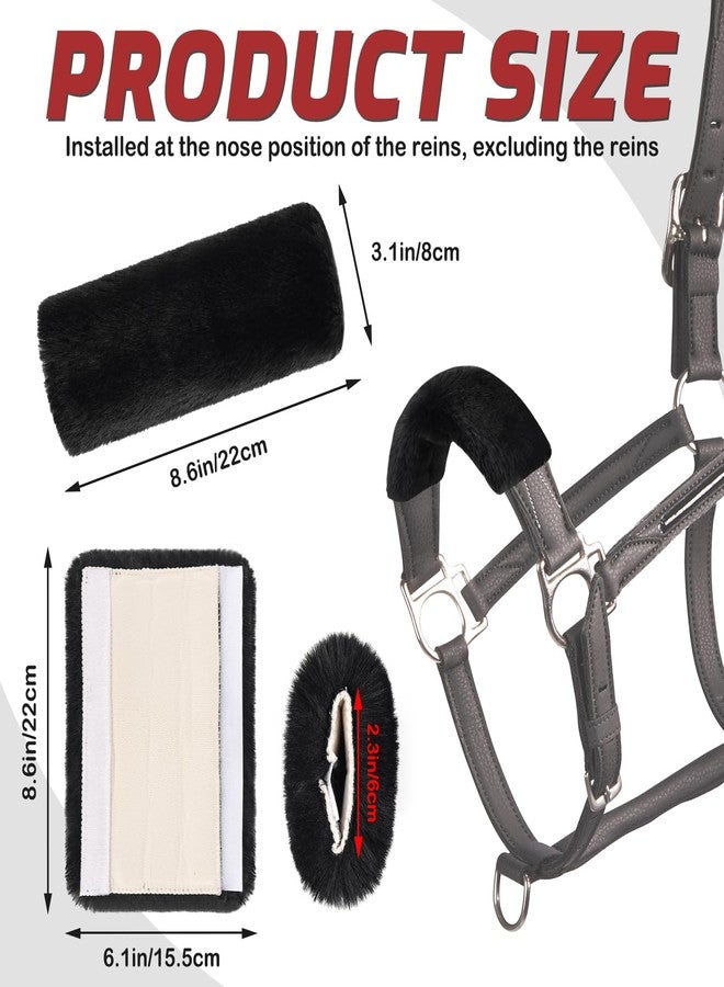 NVAAV 3 Pcs Horse Halter Cover Set, 8.6 x 3.1 Inch Artificial Rabbit Fur Soft Padded Breakaway Horse Nose Guard Cover, Breathable and Replaceable Horses Bridle Nose Band Training Buffer Accessories - Image 2